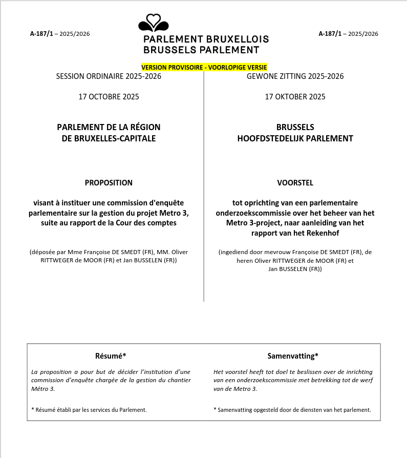 Fiasco politique du métro 3 : le PTB demande une commission d'enquête